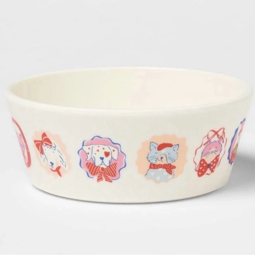 NEW Pillowfort Kids Dinner Set Paris Patisserie Dog Cat dachshund 3 pc Target